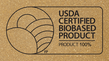 United States Department of Agriculture Certified Biobased Product seal over a close-up picture of MIRUM.